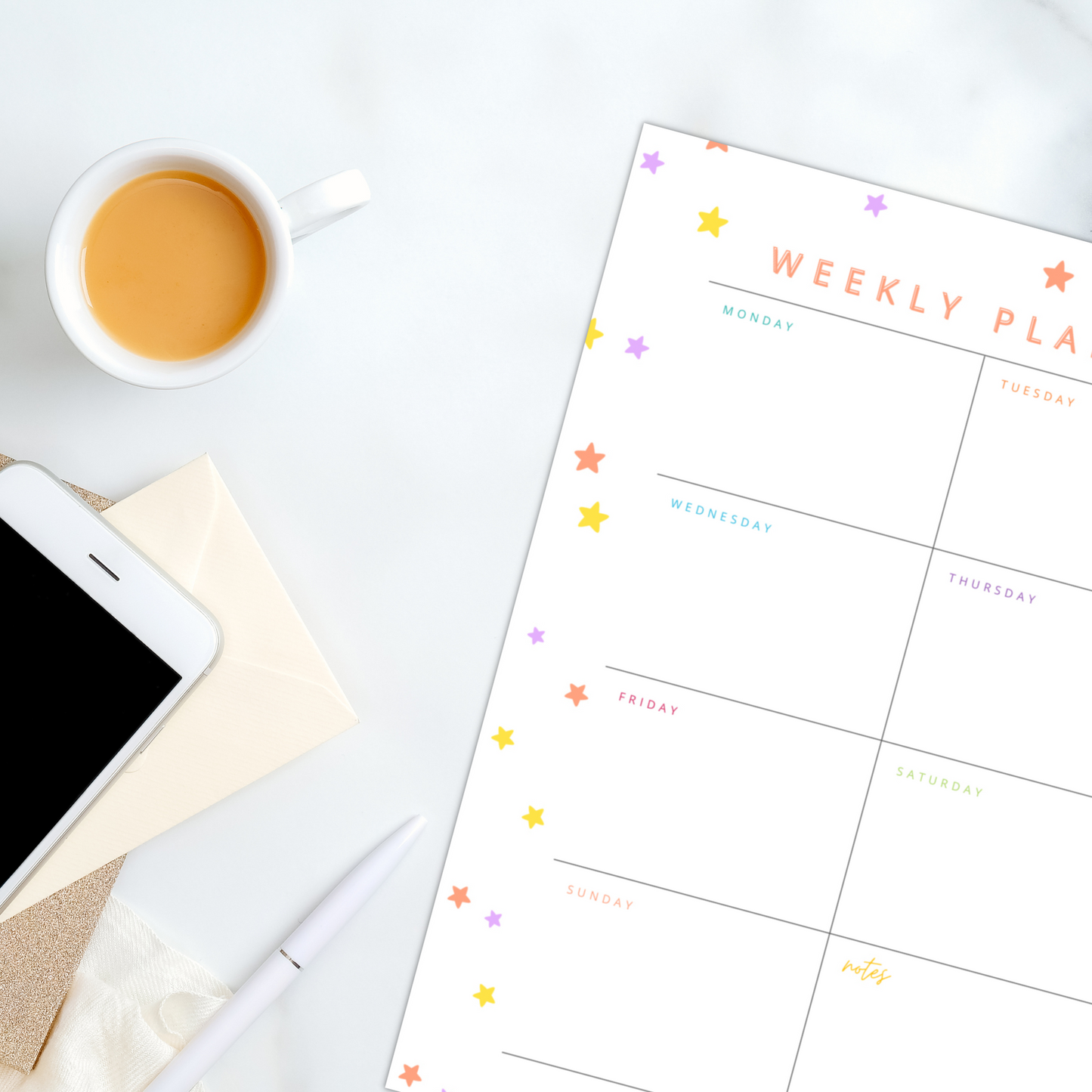 Colorful Stars Weekly Planning Sheet | DIGITAL DOWNLOAD